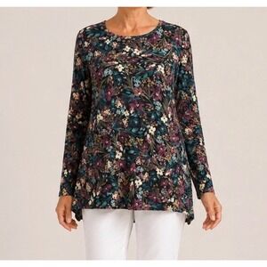 JJill Simply Supima Crew Neck Tunic Womens Large Floral Cotton Stretch Comfy